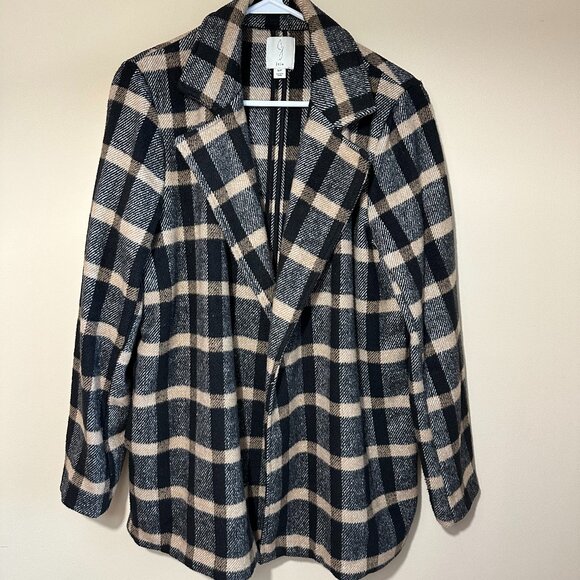 Joie Oversize Check Plaid Wool Blend Coat - Size Small Black Beige Tan Brown - Picture 2 of 6